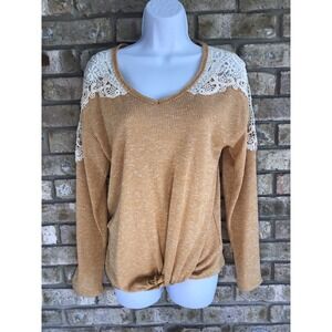 Maurice's long sleeve V Neck pullover crocheted lace small gold